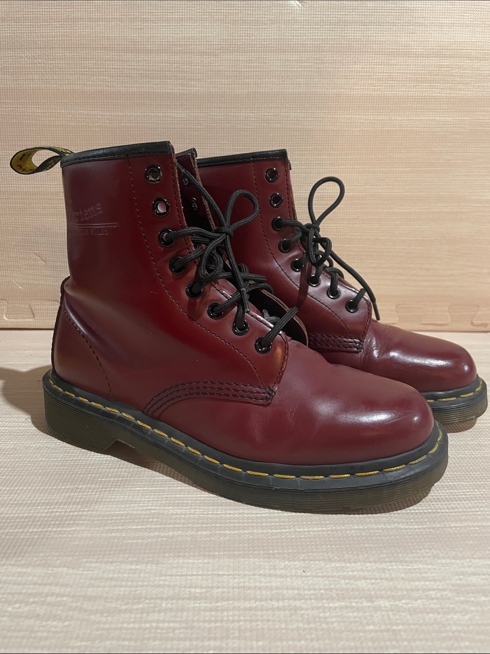 Vintage Dr. Martens 1460 Cherry Red Leather 8-Eye Lace-Up Boots